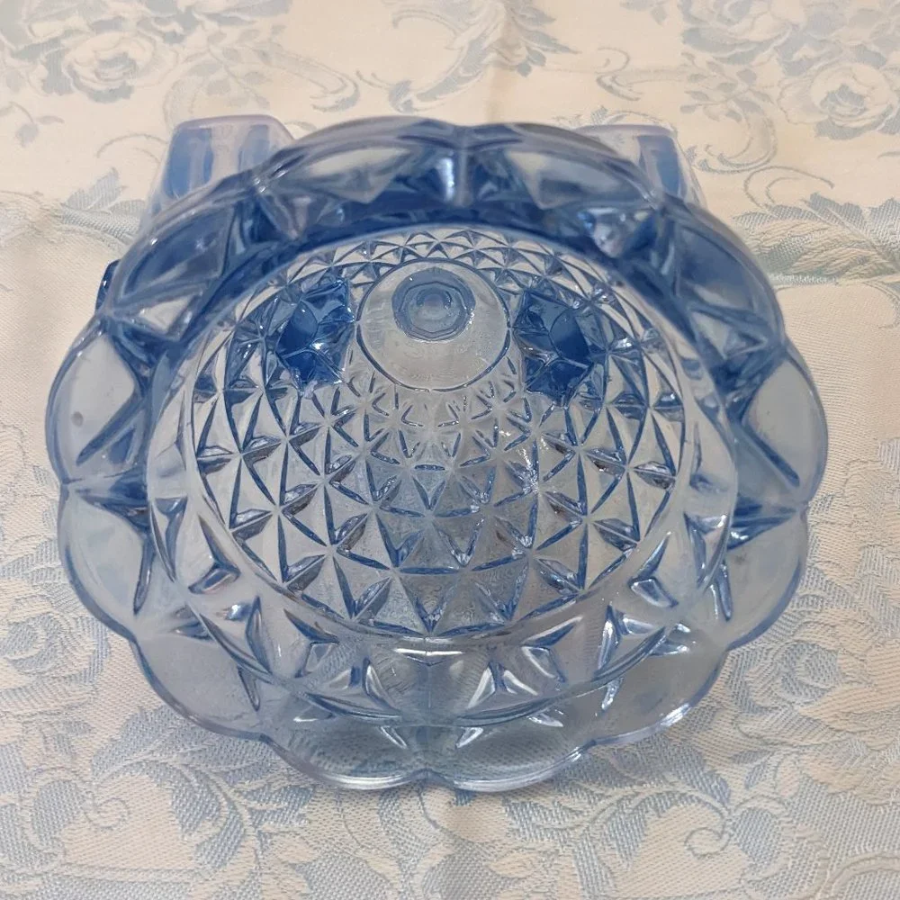 Pair of Vtg Depression Candle Holders Imperial Glass Katy Blu Lace Edge - Picture 7 of 9